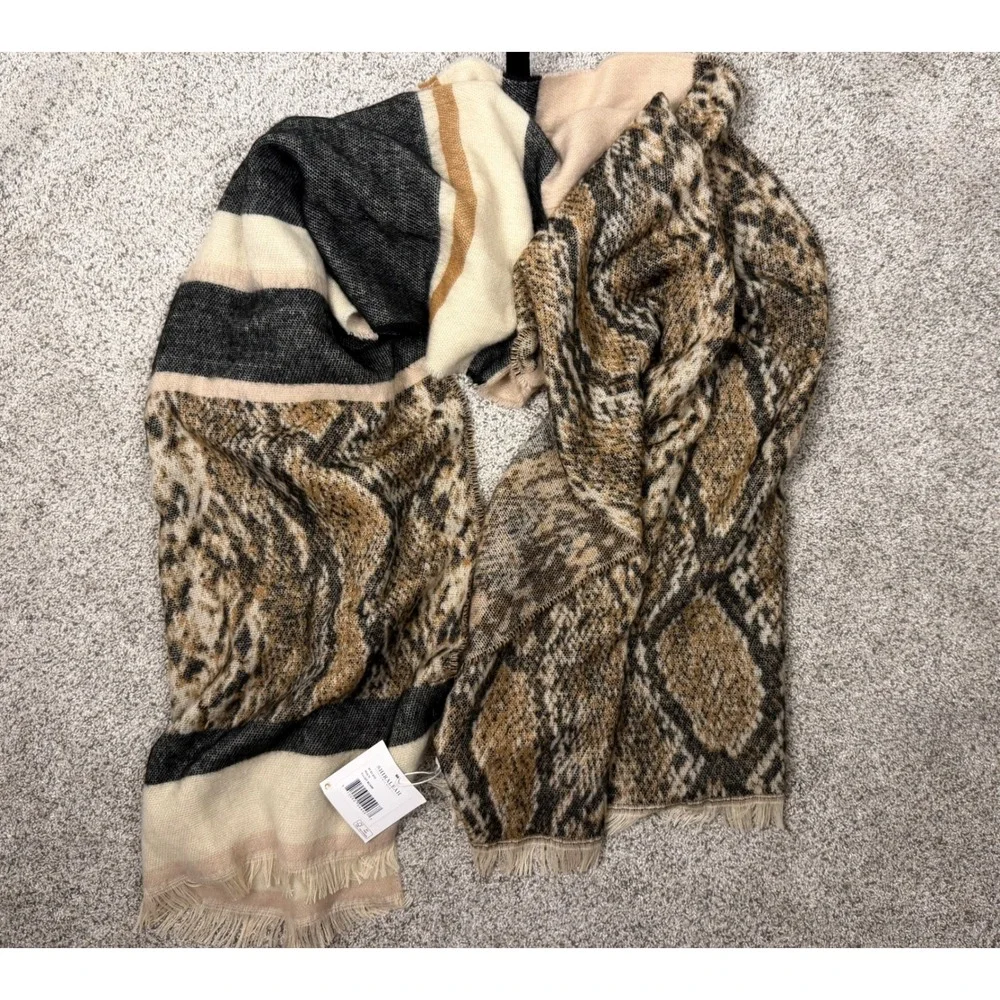 Shiraleah Elliot Scarf Snakeskin Striped OS Multi Animal Print Fringe Wrap